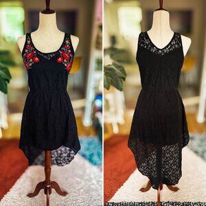 Xhilaration Black Lace High-Low Dress – Size M | Mermaid Hem, Floral Lace